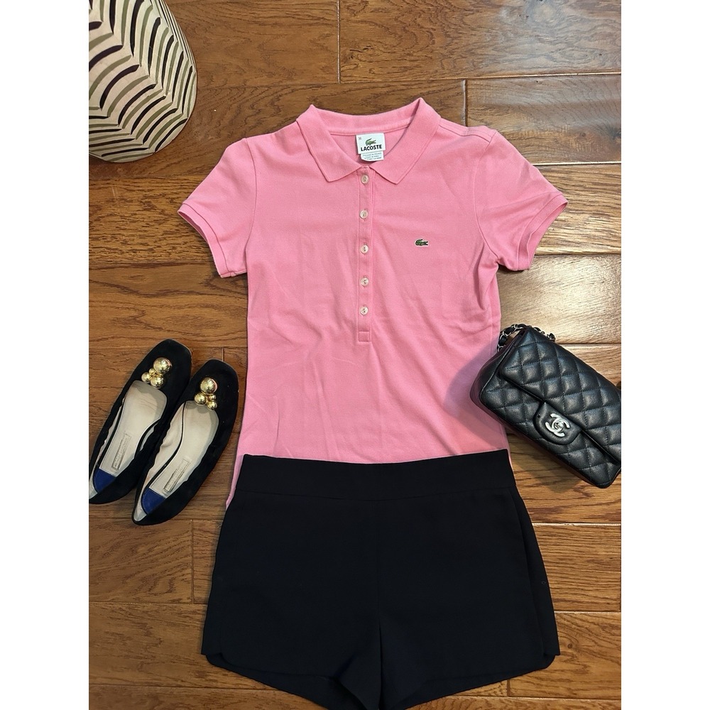 Lacoste Womens 36 Small Pink Stretch Cotton Short Sleeve Polo Shirt Crocodile